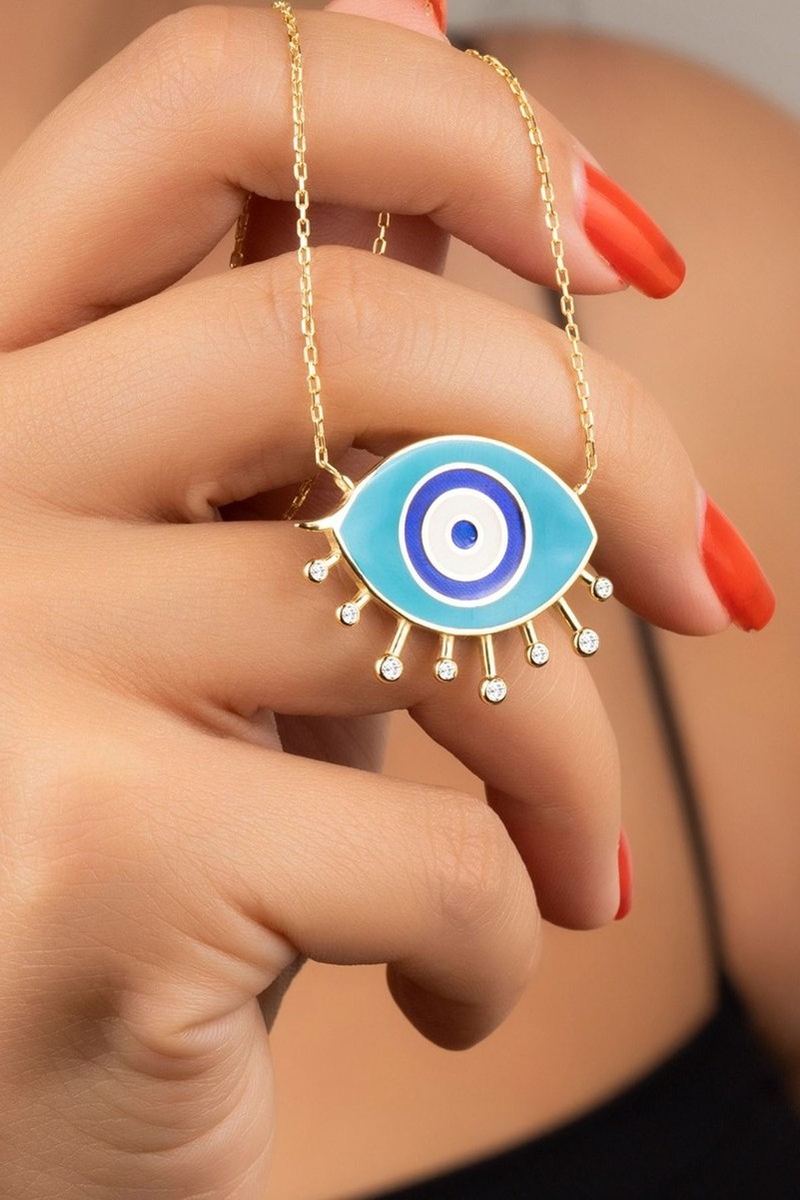 925 Ayar Gümüş Gold Mineli Nazar Kolye