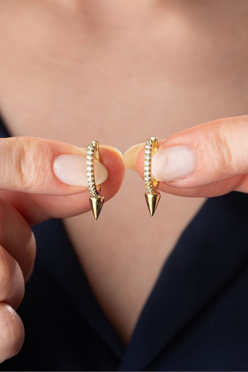 925 Ayar Gümüş Gold Halka Kurşun Küpe