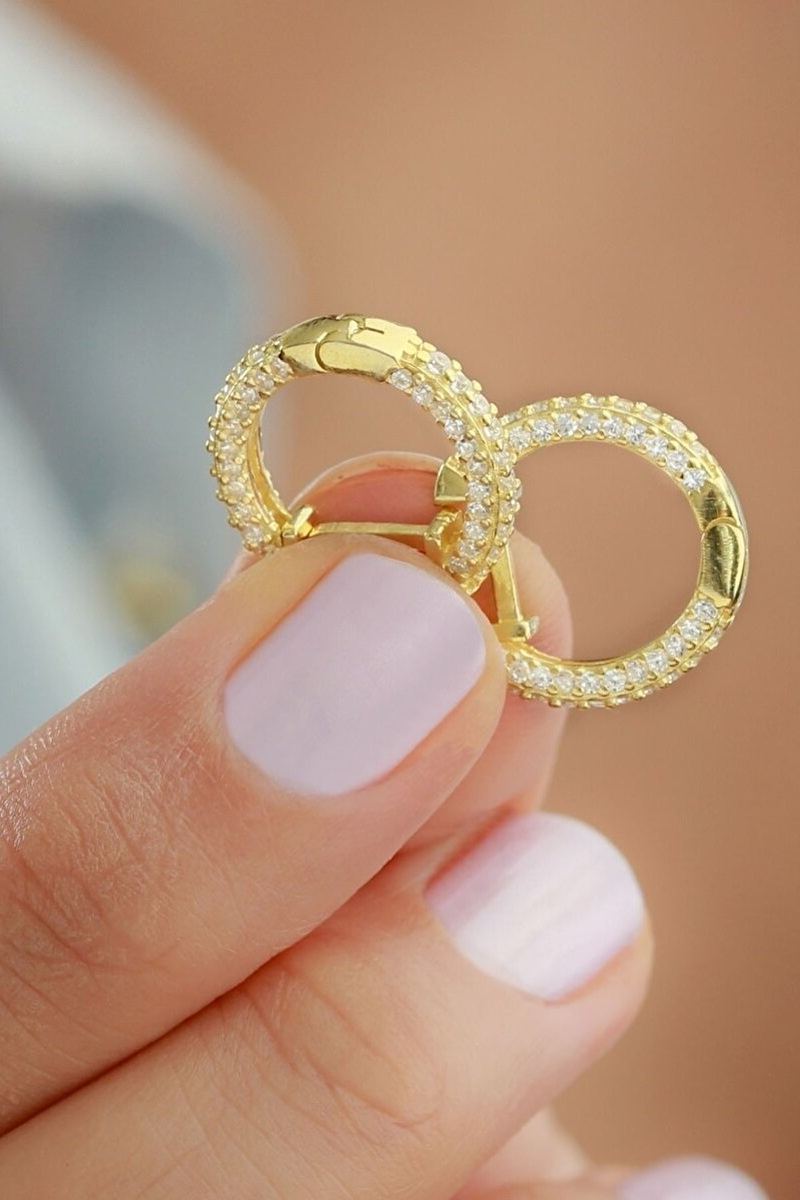 925 Ayar Gümüş Zirkon Taşlı Tamtur Gold Küpe