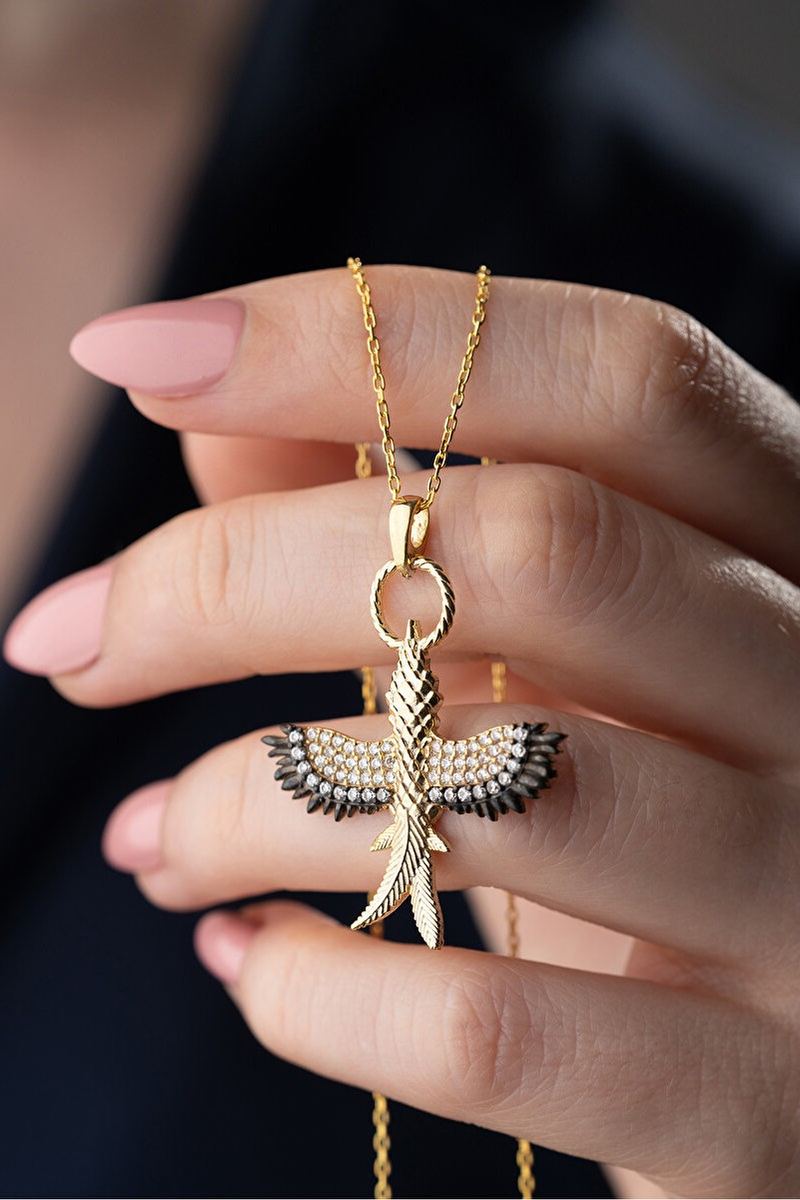 925 Ayar Gümüş Anka Kuşu Gold Kolye