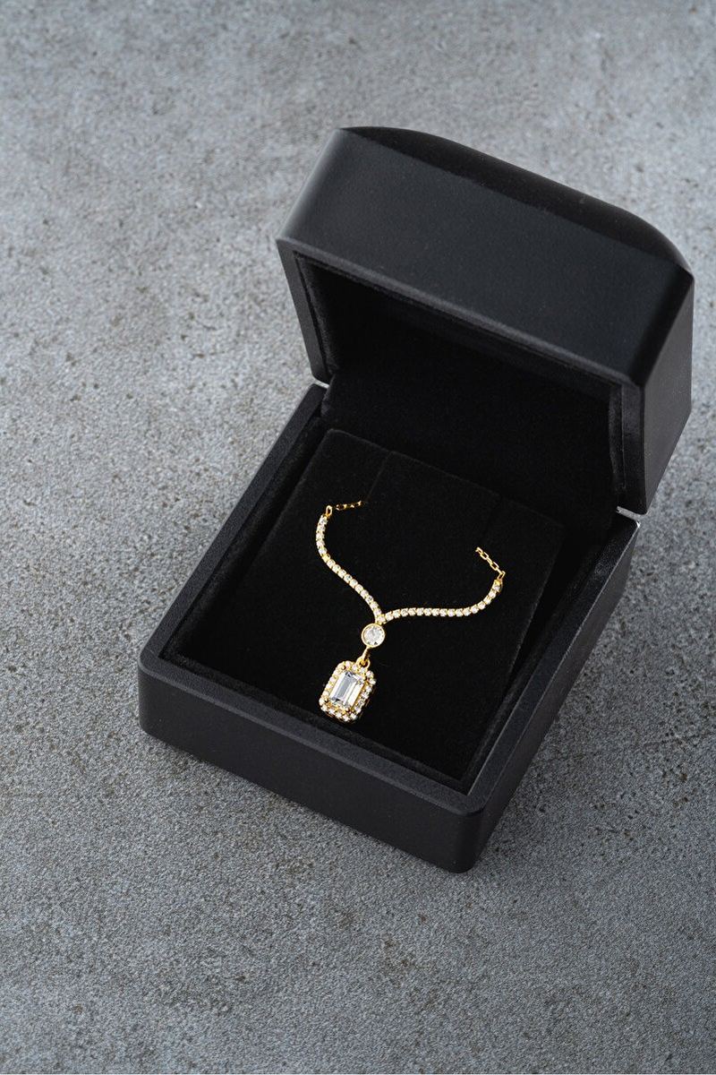 925 Ayar Gümüş Işıklı Kutuda Gold Baget Kolye