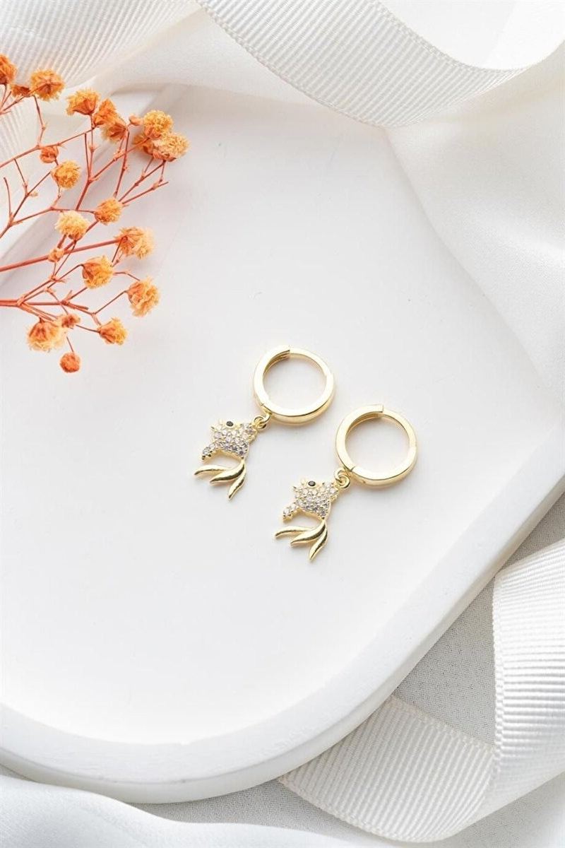 925 Ayar Gümüş Gold Balık Küpe
