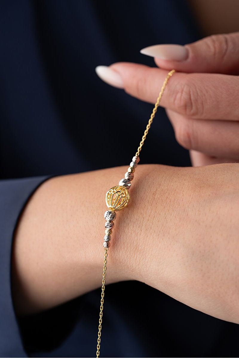 925 Ayar Gümüş Gold Kafesli Trend Dorika Bileklik