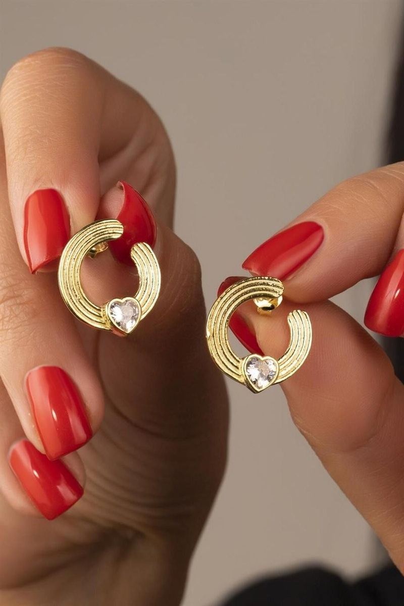 925 Ayar Gümüş Gold Kalpli Halka Küpe