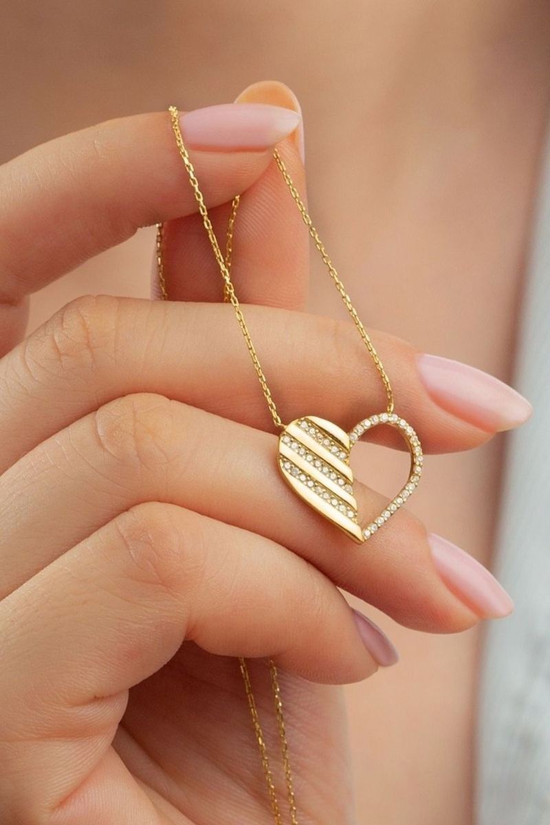 925 Ayar Gümüş Gold Kalp Kolye