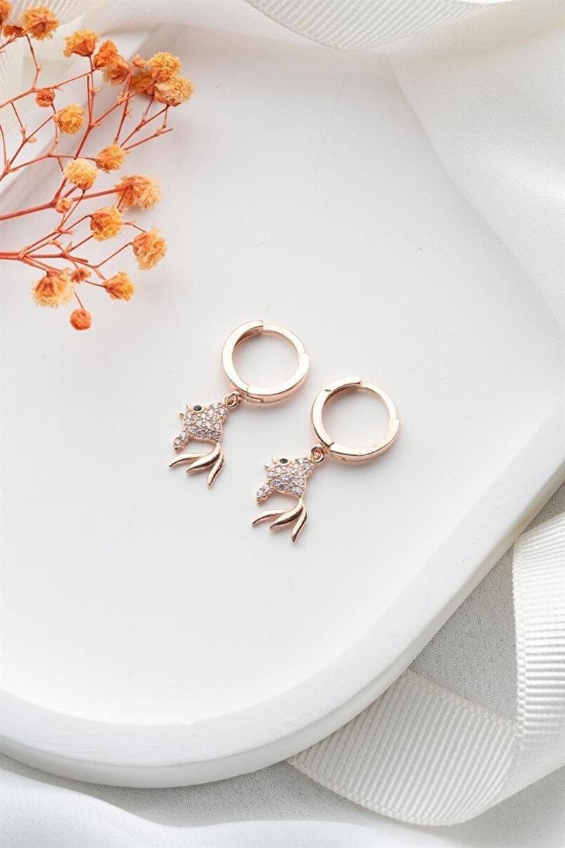 925 Ayar Gümüş Rose Balık Küpe