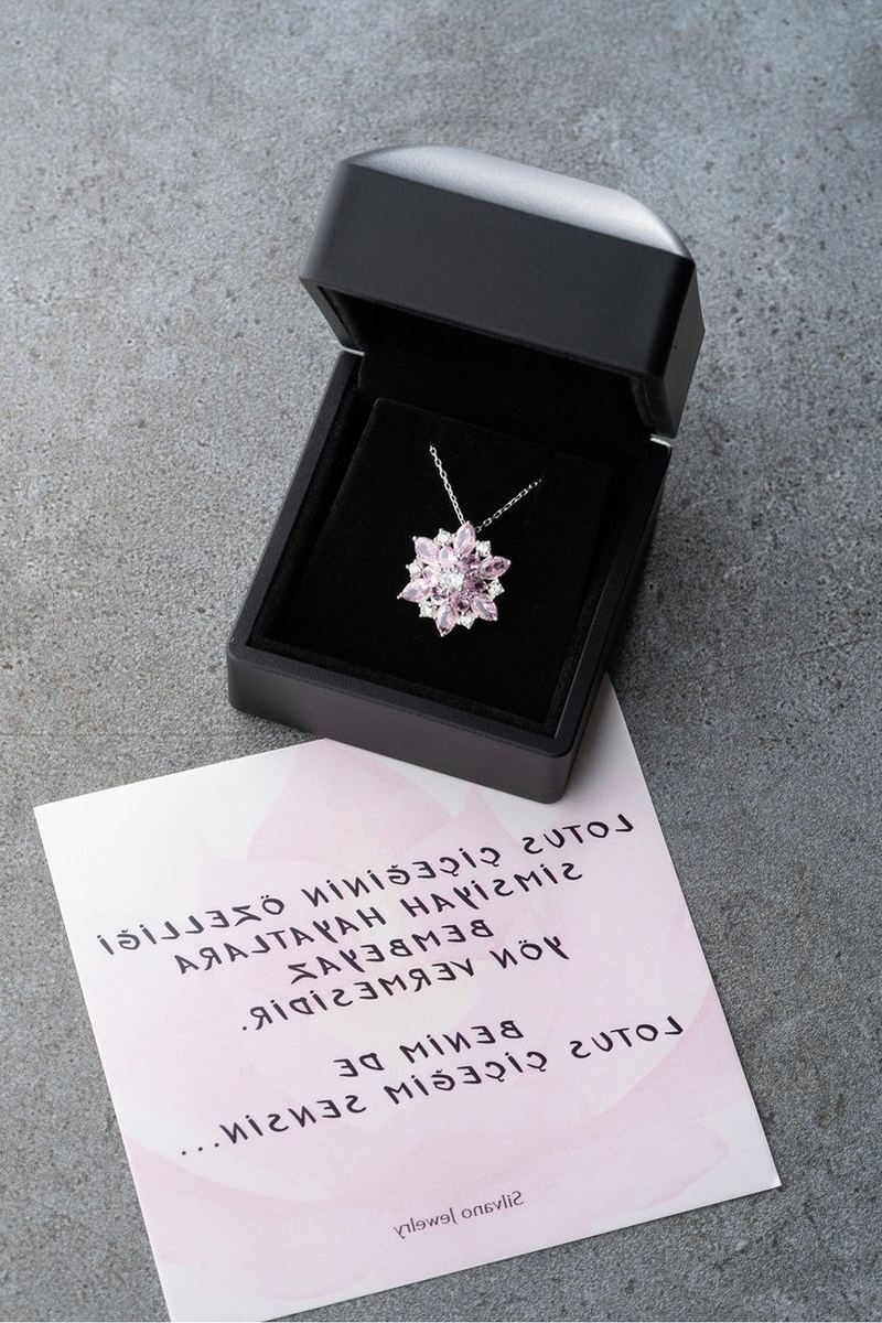 925 Ayar Gümüş Pembe Oval Zirkon Taşlı Lotus