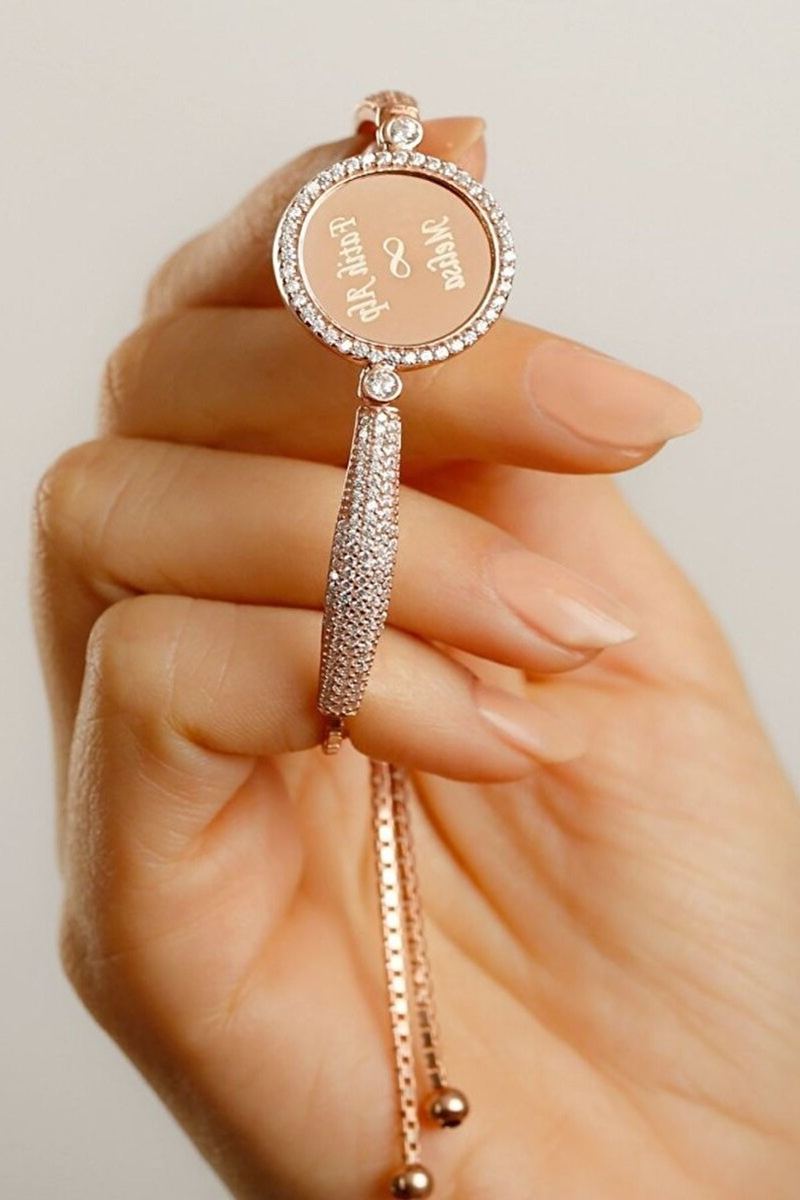 925 Ayar Gümüş Rose Gold Kaplama İsimli Asansörlü Bileklik