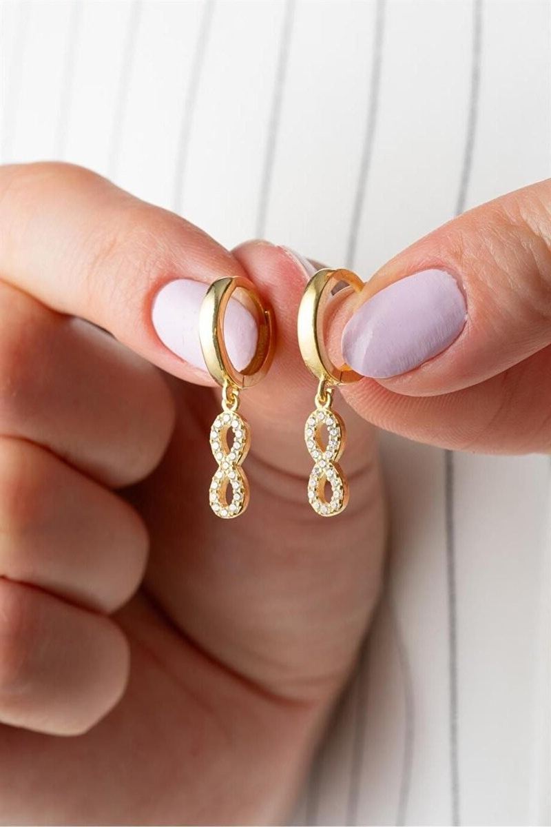 925 Ayar Gümüş Gold Sallantılı Sonsuzluk Küpe
