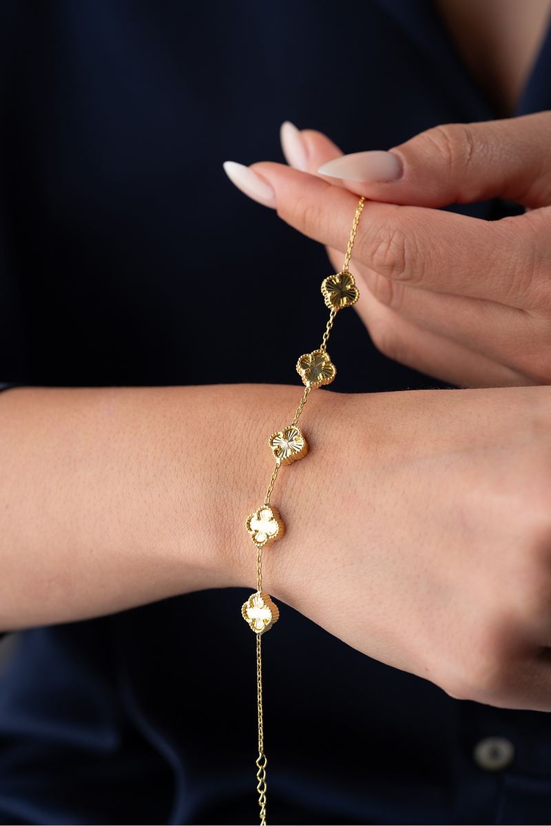 925 Ayar Gümüş Gold Yonca Bileklik