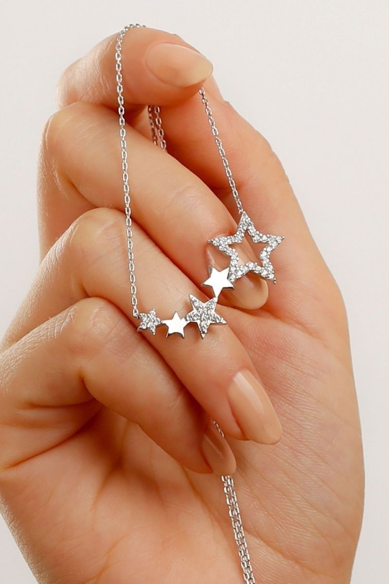 925 Ayar Gümüş Silver Yıldızlı Kolye