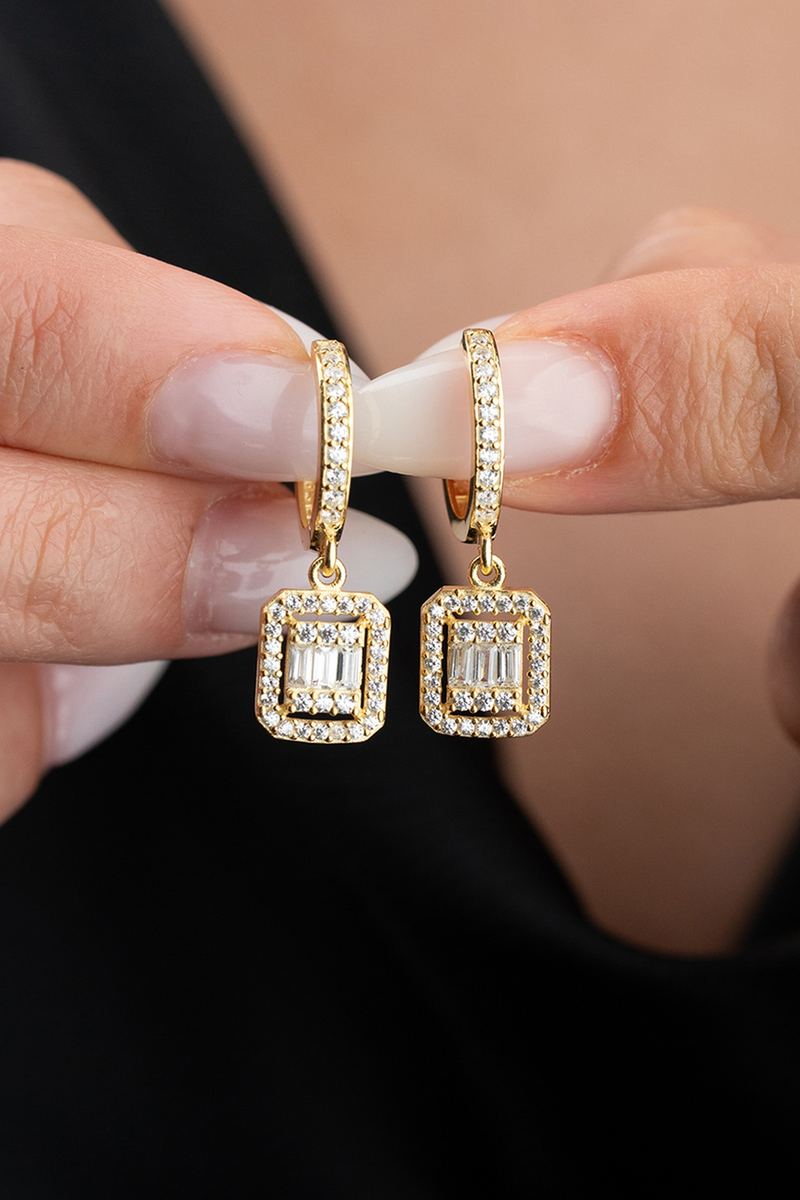 925 Ayar Gümüş Gold Baget Küpe görsel 2