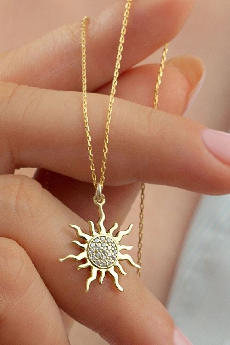 925 Ayar Gümüş Gold Güneş Kolye görsel 2