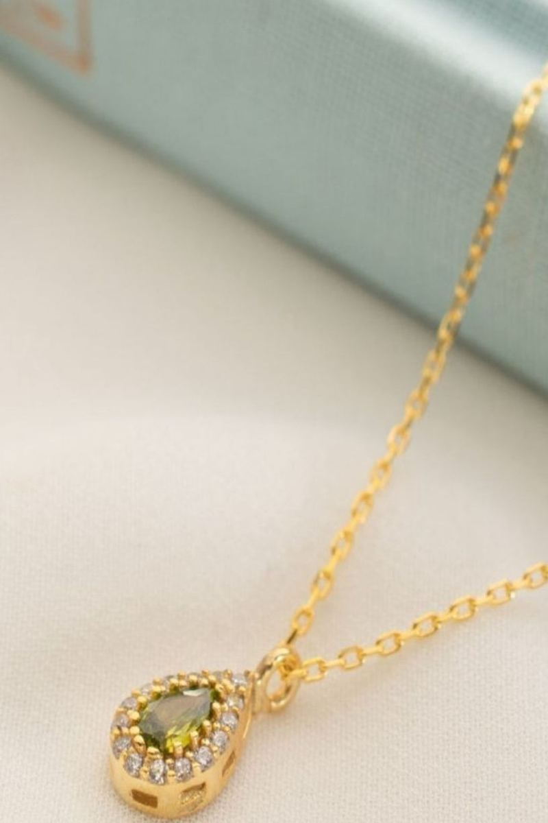925 Ayar Gümüş Ağustos Ayı Doğum Taşı (Peridot) Damla Kolye görsel 2