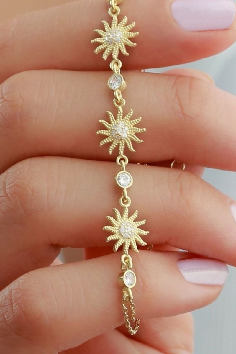 925 Ayar Gümüş 3'lü Güneş Gold Bileklik görsel 2