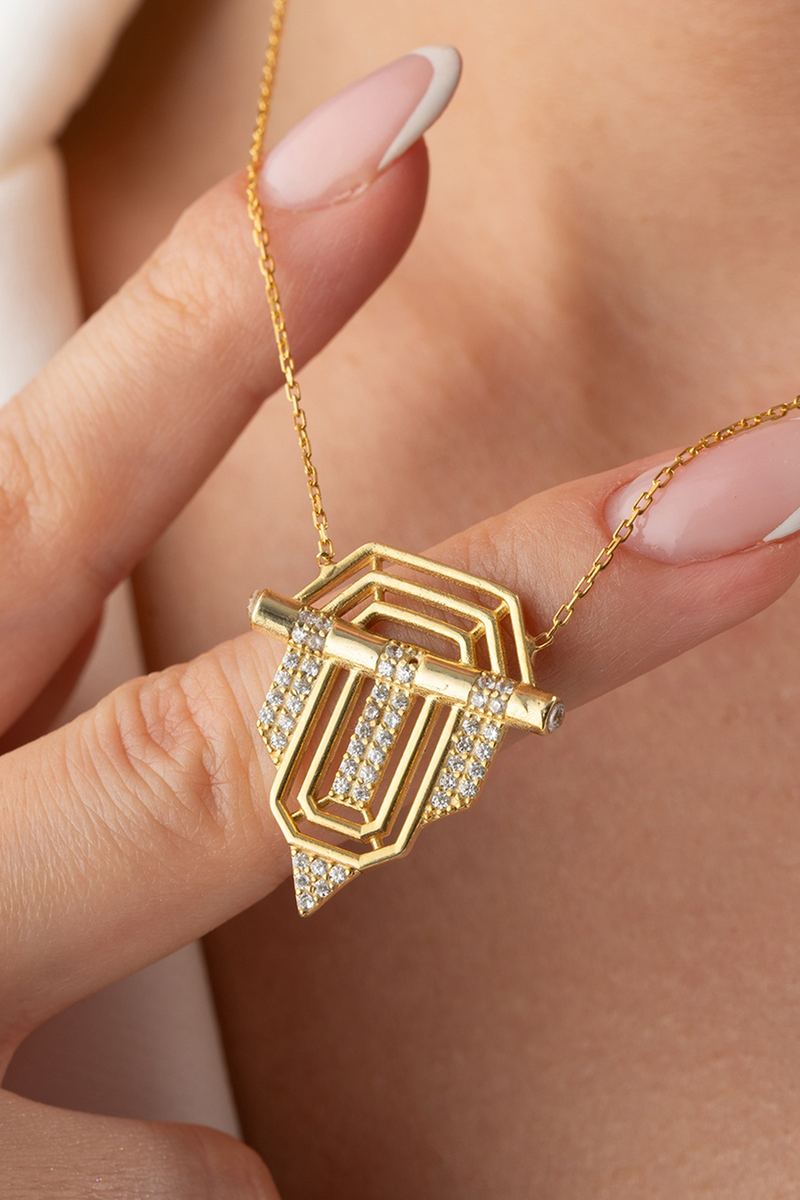 925 Ayar Gümüş Gold Serenay Kolye görsel 2