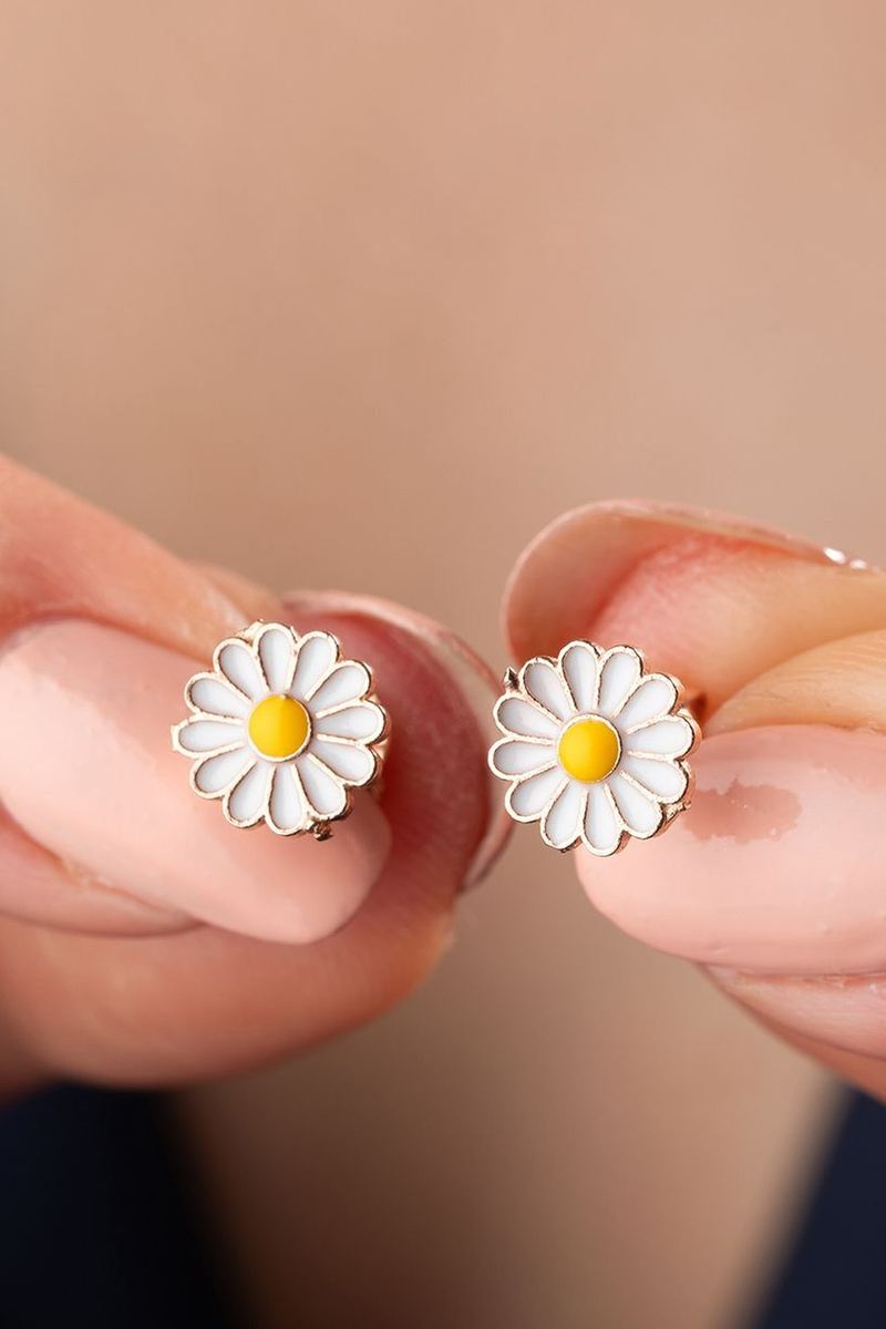 925 Ayar Gümüş Rose Papatya Küpe görsel 2