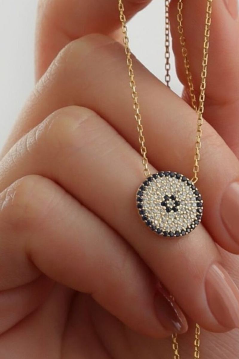 925 Ayar Gümüş Nazar Boncuklu Zirkon Taşlı Kolye görsel 2