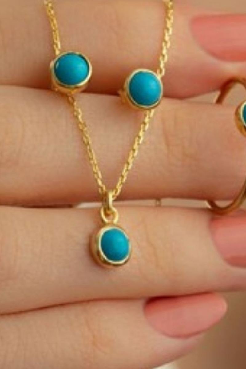 925 Ayar Gümüş Firuze Taşlı Kolye Küpe Seti görsel 2