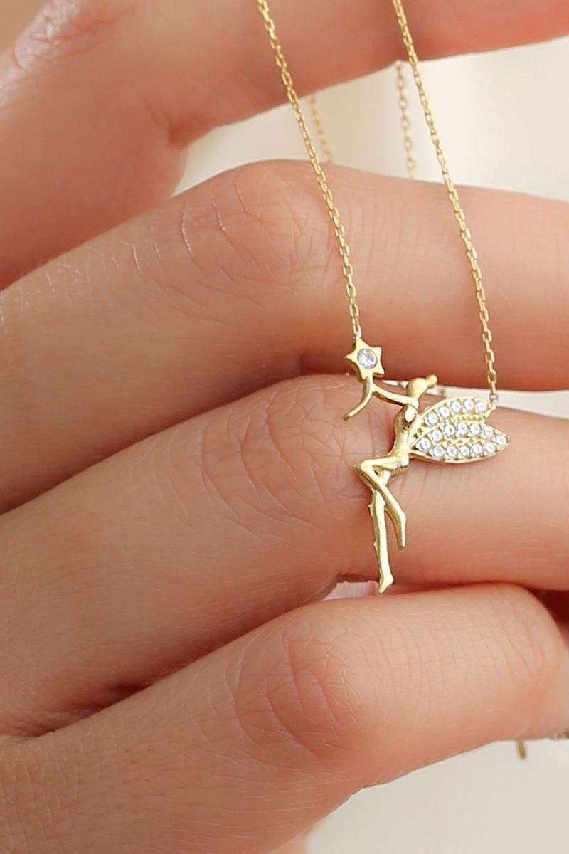 925 Ayar Gümüş Gold Peri Kolye görsel 2