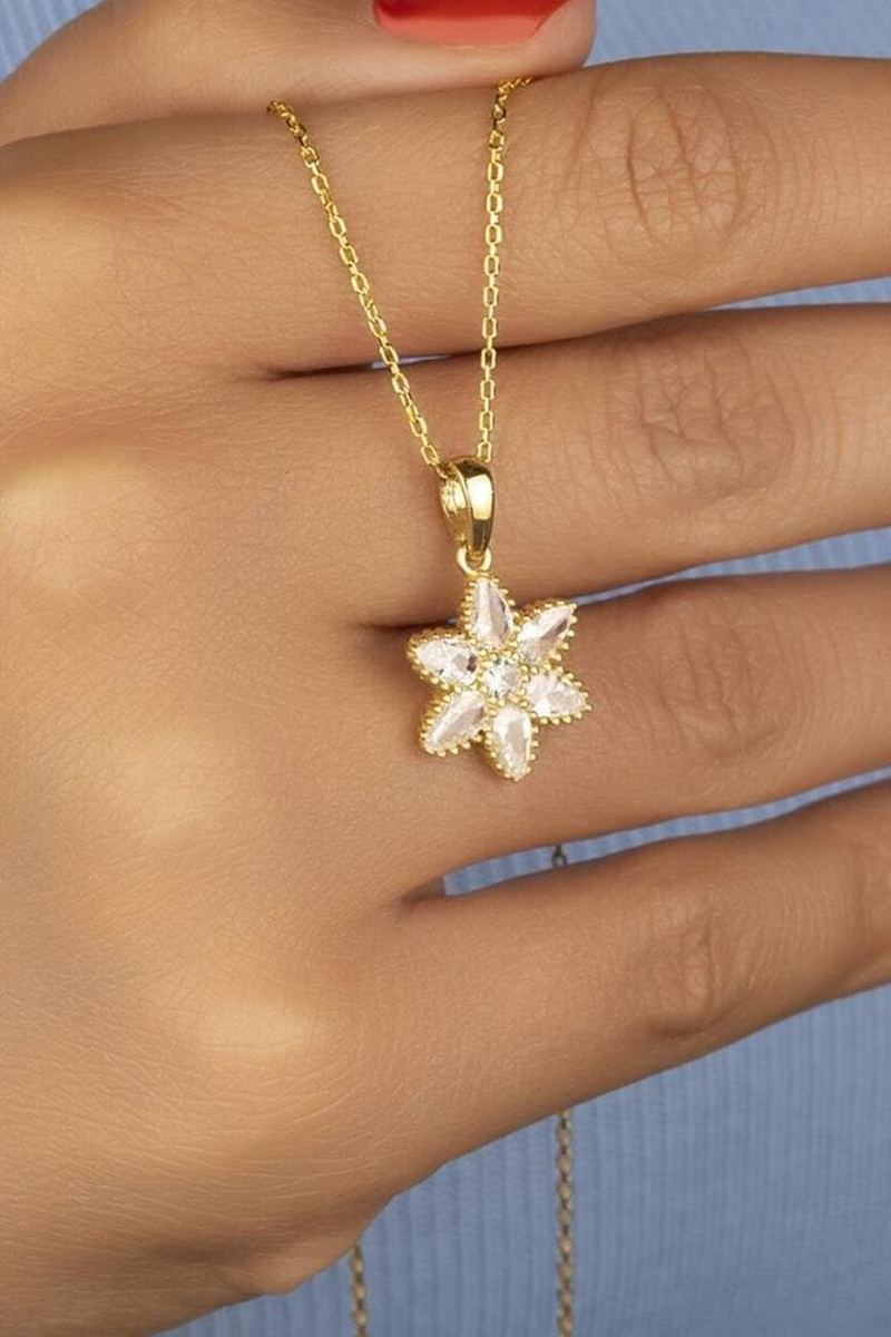 925 Ayar Gümüş Lotus Çiçeği Kolye görsel 2