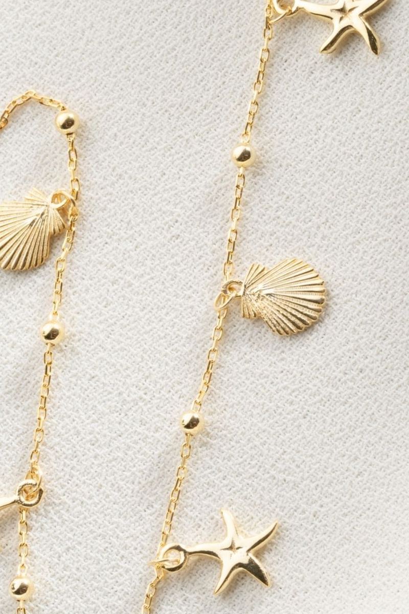 925 Ayar Gümüş Gold Deniz Yıldızı Halhal görsel 2