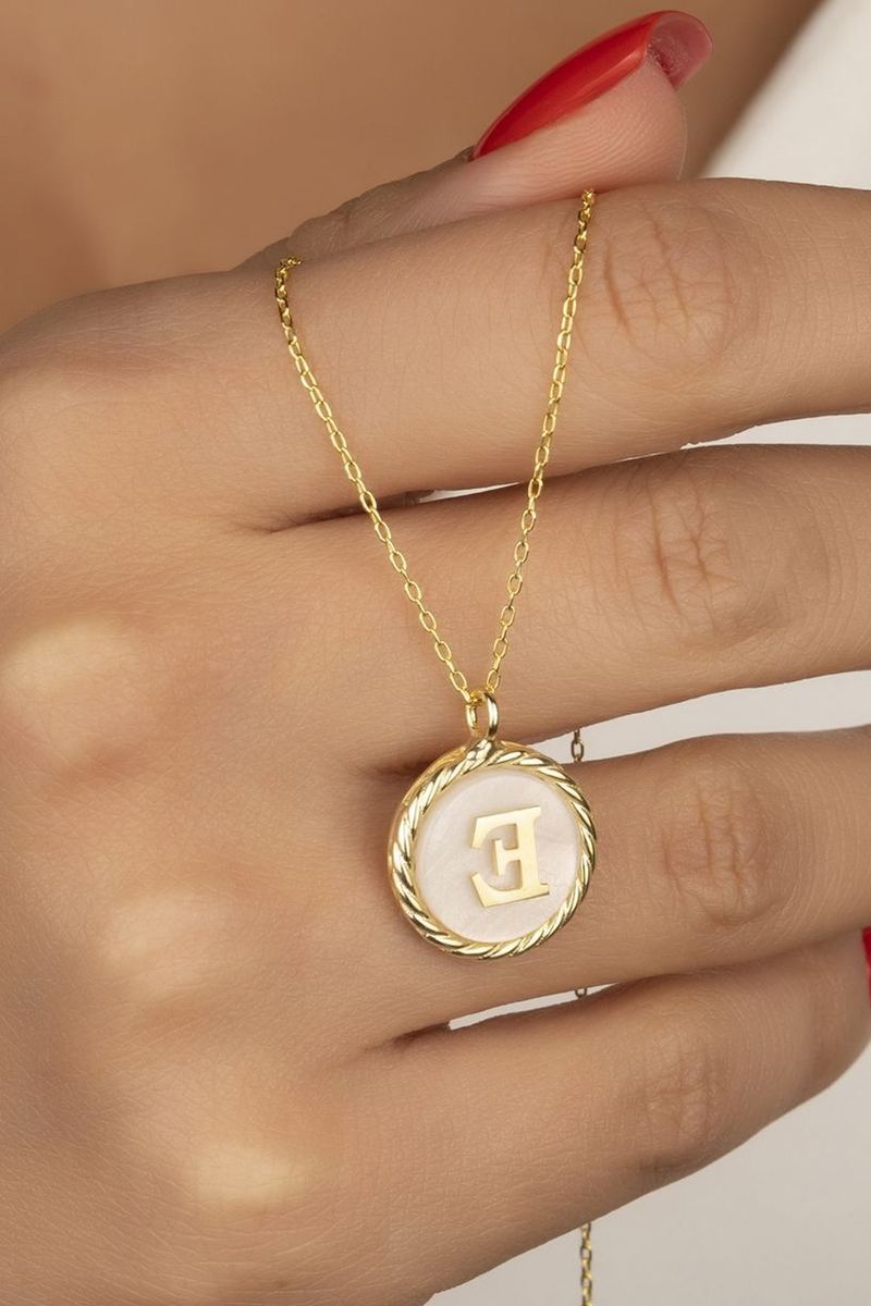 925 Ayar Gümüş Gold Harf Kolye görsel 2