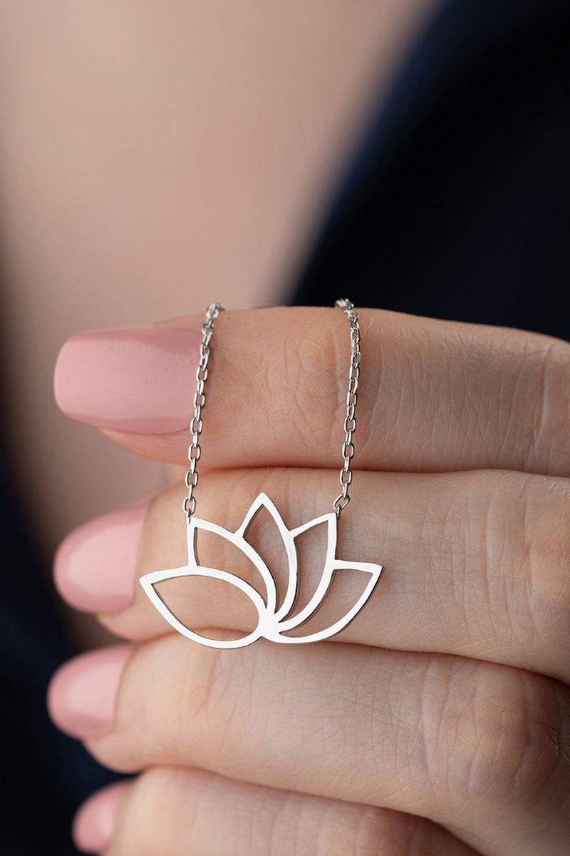 925 Ayar Gümüş Lotus Kolye görsel 2