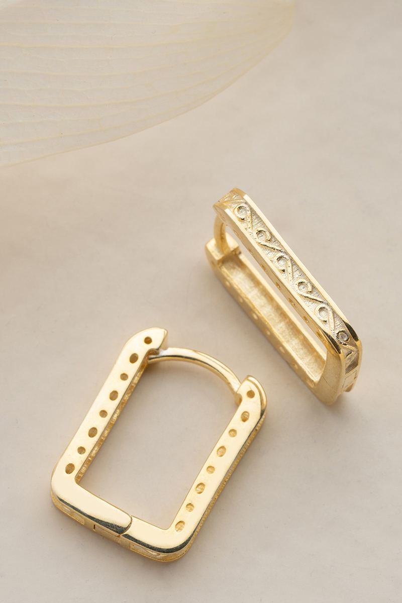 925 Ayar Gümüş Trend Gold Küpe görsel 2