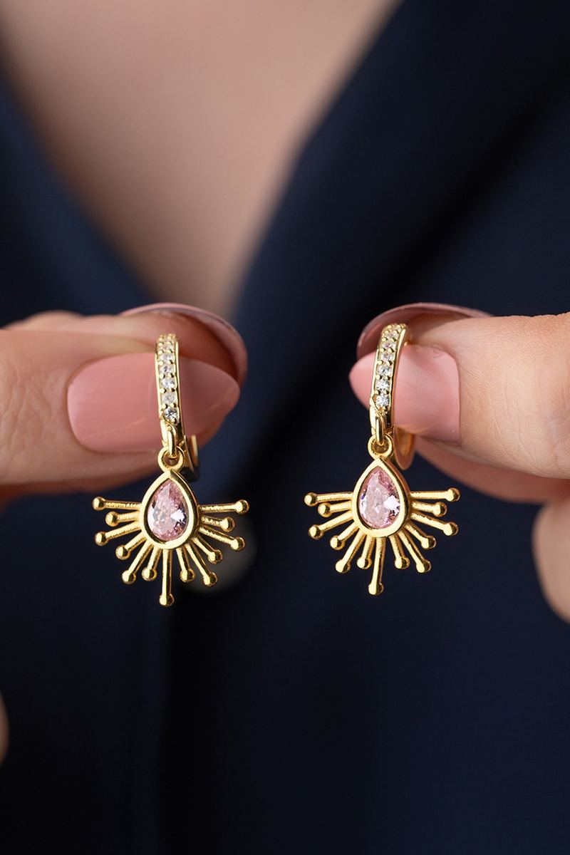 925 Ayar Gümüş Güneş Gold Küpe görsel 2