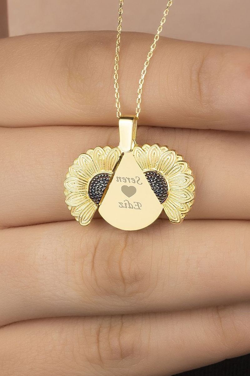 925 Ayar Gümüş Gold Ayçiçeği Kolye görsel 2