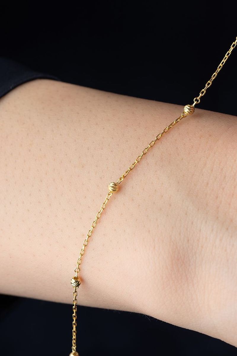 925 Ayar Gümüş Gold Top Detayli Bileklik görsel 2