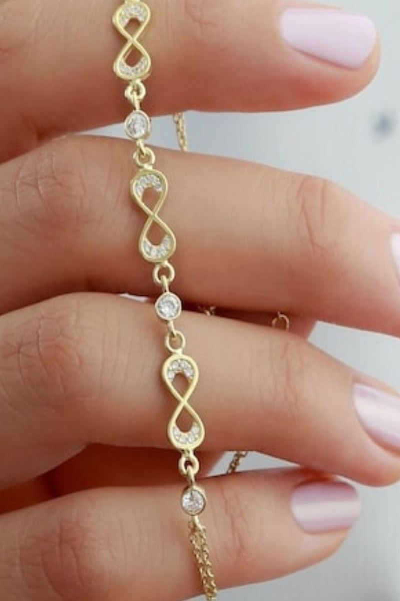 925 Ayar Gümüş Gold 3'lü Sonsuzluk Zirkon Taşlı Bileklik görsel 2