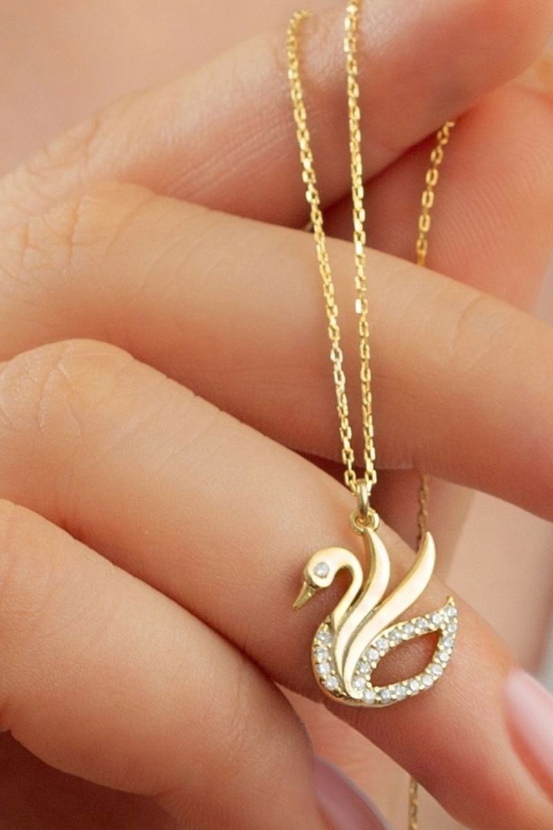 925 Ayar Gümüş Gold Kuğu Kolye görsel 2