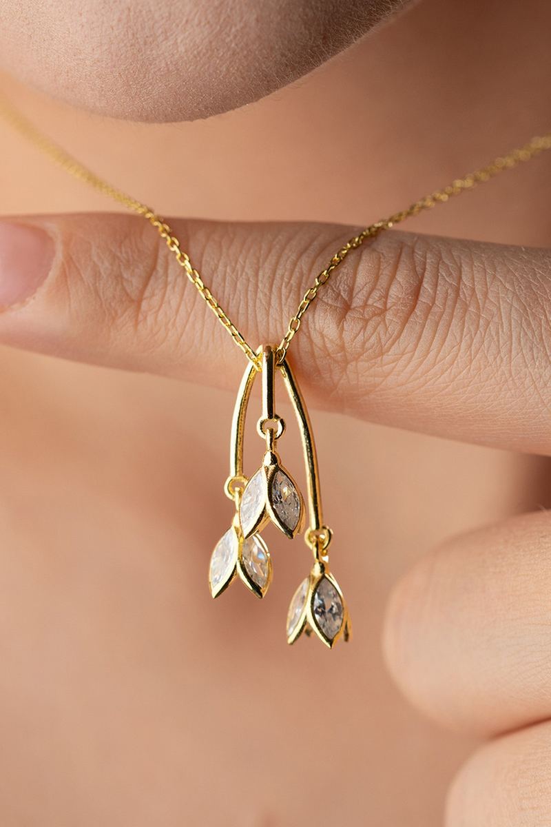 925 Ayar Gümüş Gold Kaplama Kardelen Çiçeği Kolye görsel 2