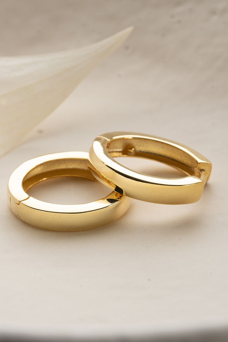 925 Ayar Gümüş Gold Taşsız Halka Küpe görsel 2