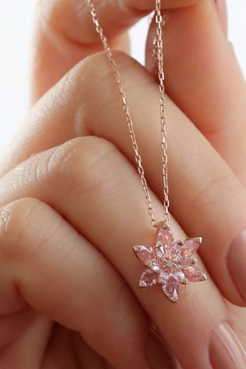 925 Ayar Gümüş Pembe Lotus Çiçeği Kolye görsel 2