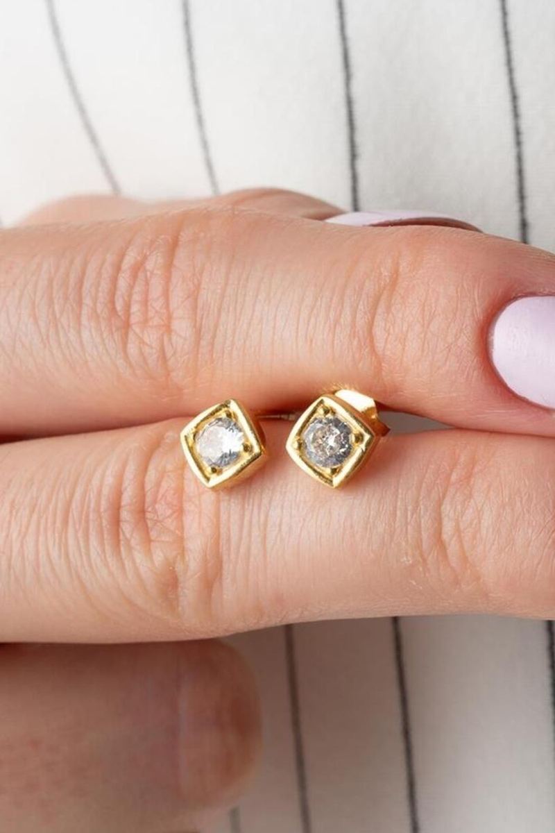 925 Ayar Gümüş Gold Zirkon Taşlı Küpe görsel 2