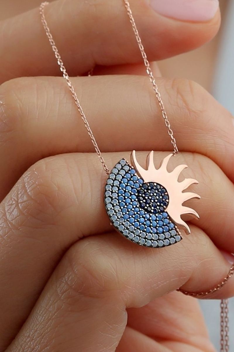 925 Ayar Gümüş Rose Nano Taşlı Güneş Kolye görsel 2