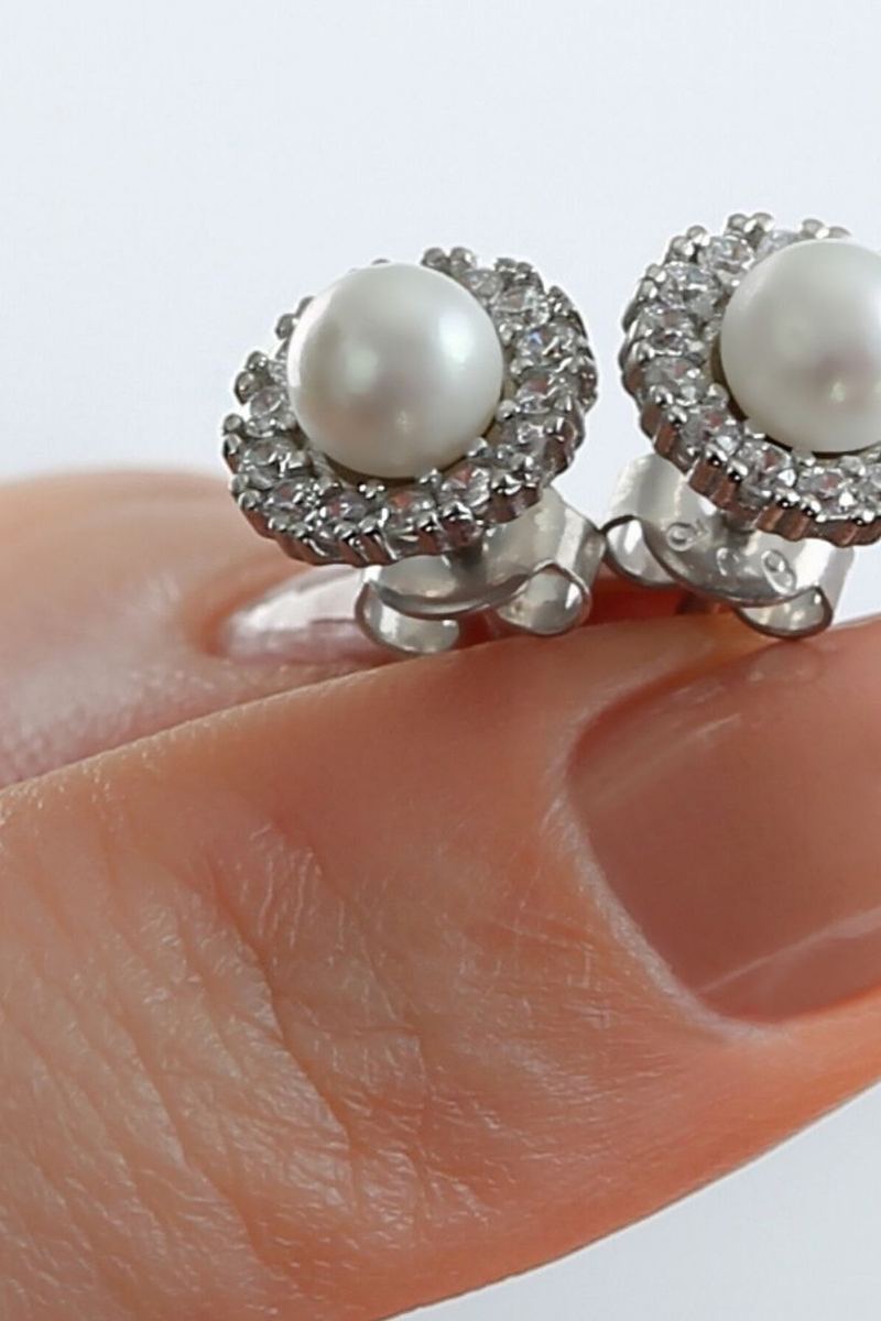 925 Ayar Gümüş Silver İncili Küpe görsel 2