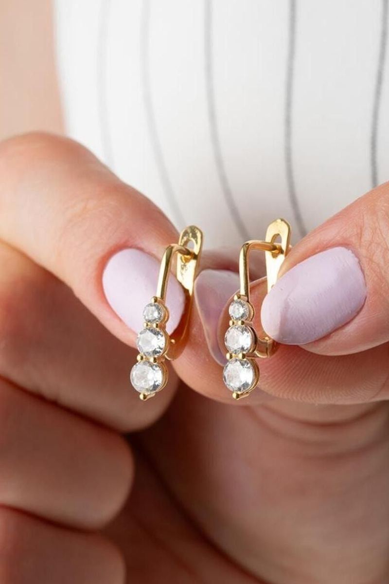 925 Ayar Gümüş Gold Sallantılı Küpe görsel 2