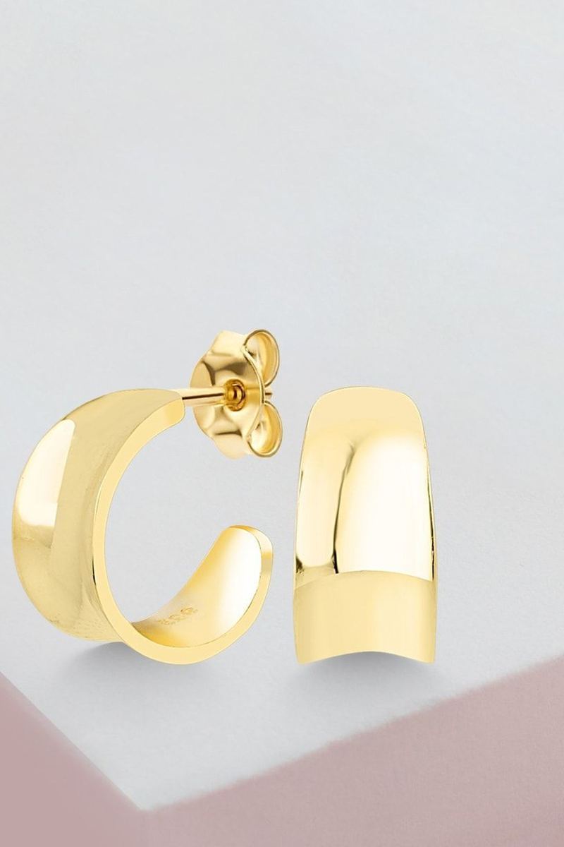 925 Ayar Gümüş Gold Taşsız Halka Küpe görsel 2