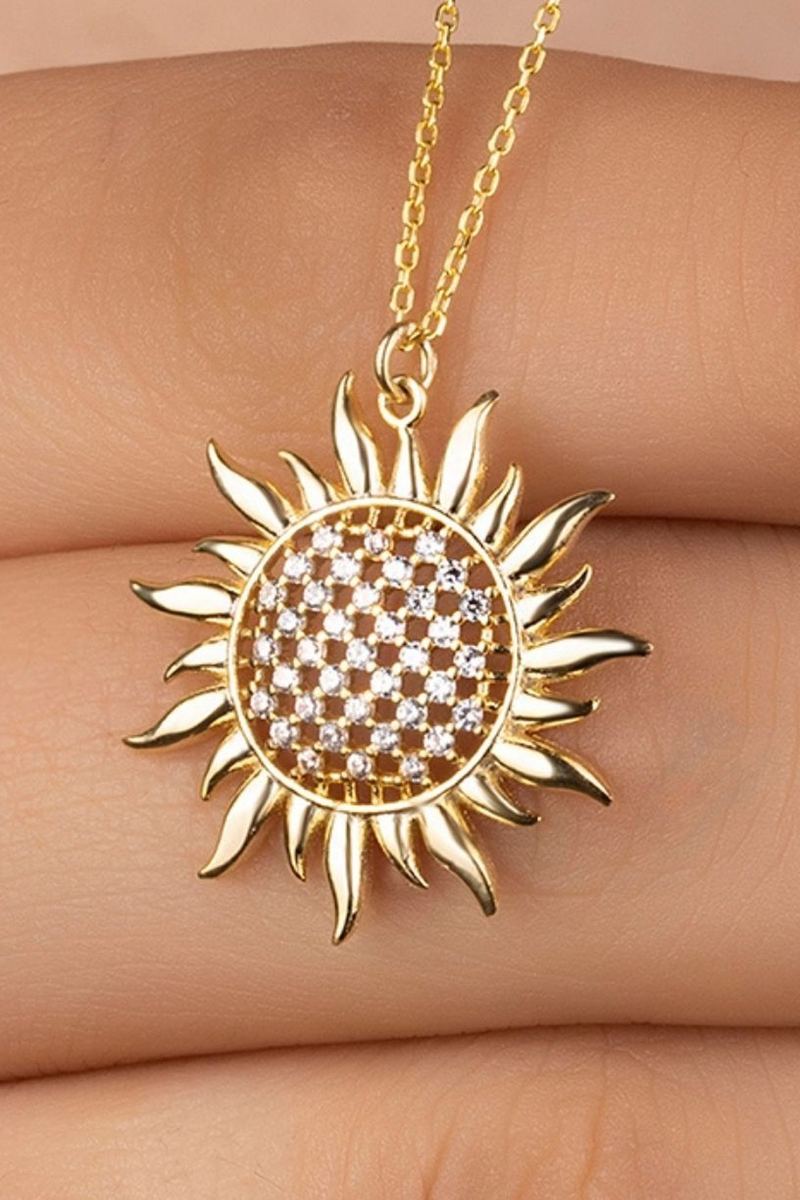 925 Ayar Gümüş Gold Güneş Kolye görsel 2