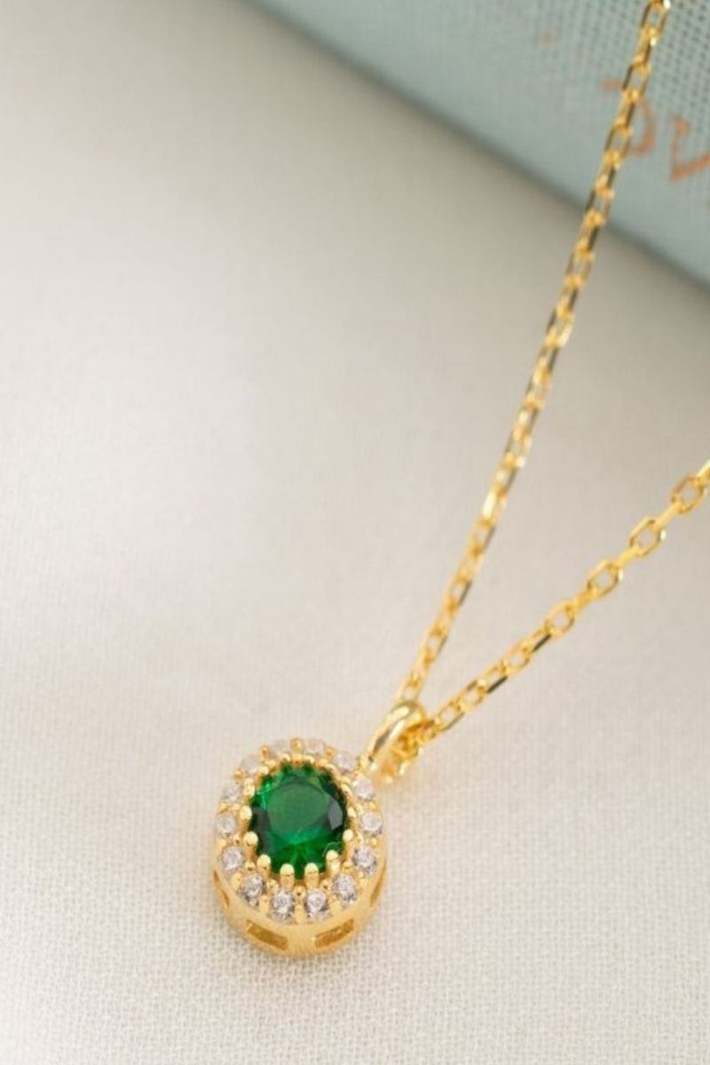 925 Ayar Gümüş Mayıs Ayı Doğum Taşı Emerald Kolye görsel 2