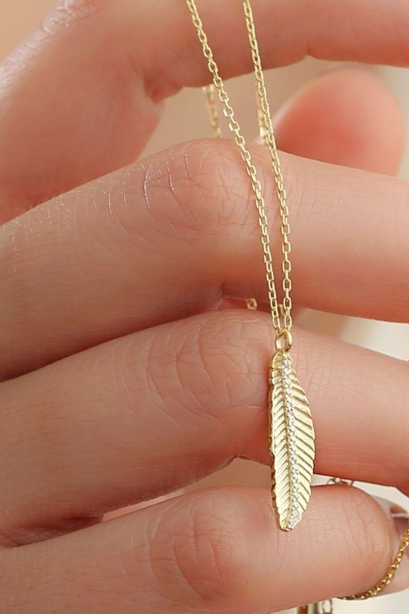 925 Ayar Gümüş Gold Yaprak Kolye görsel 2