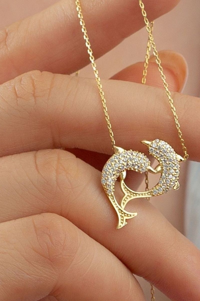 925 Ayar Gümüş Gold Yunus Kolye görsel 2