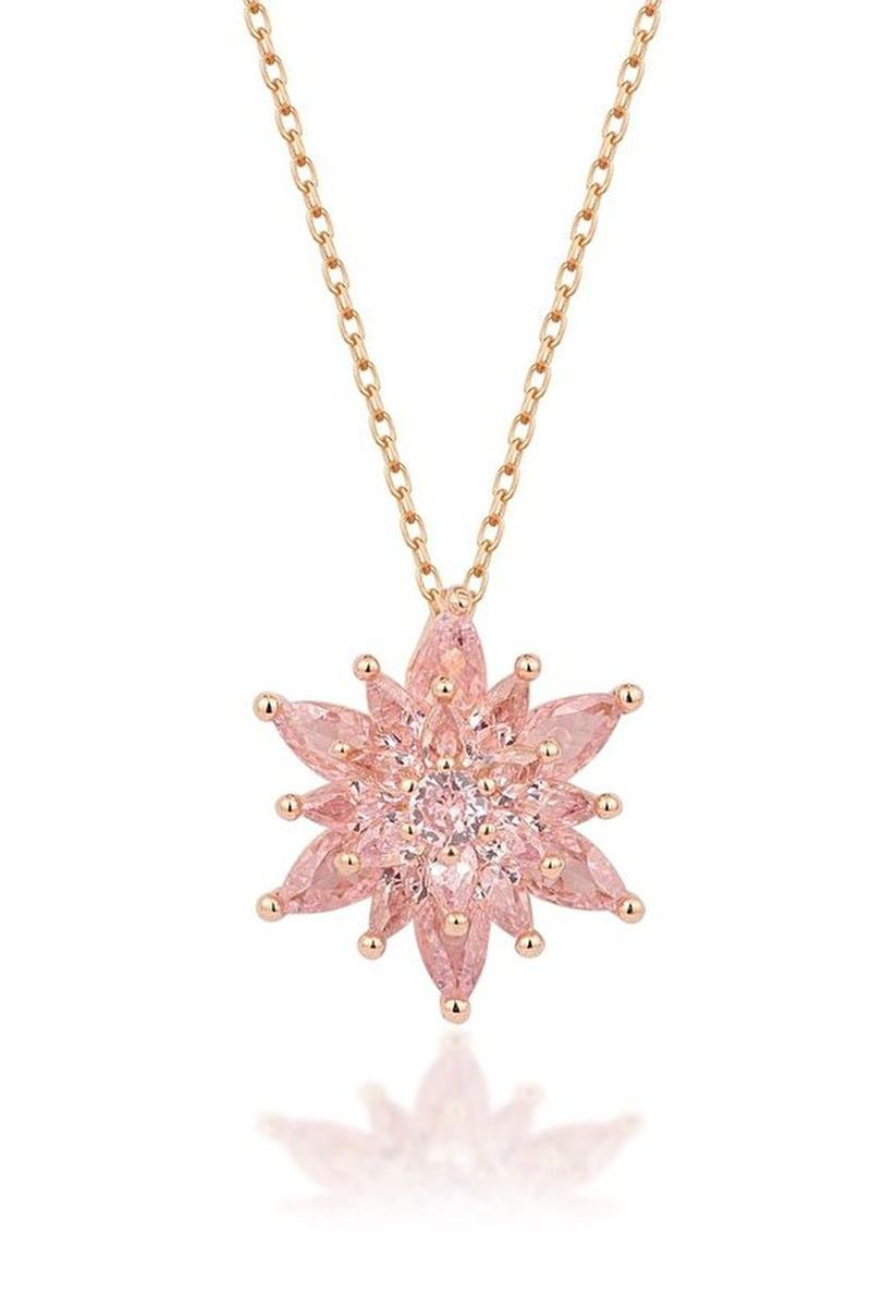 925 Ayar Gümüş 4 Katman Pembe Lotus Çiçeği Kolye görsel 2