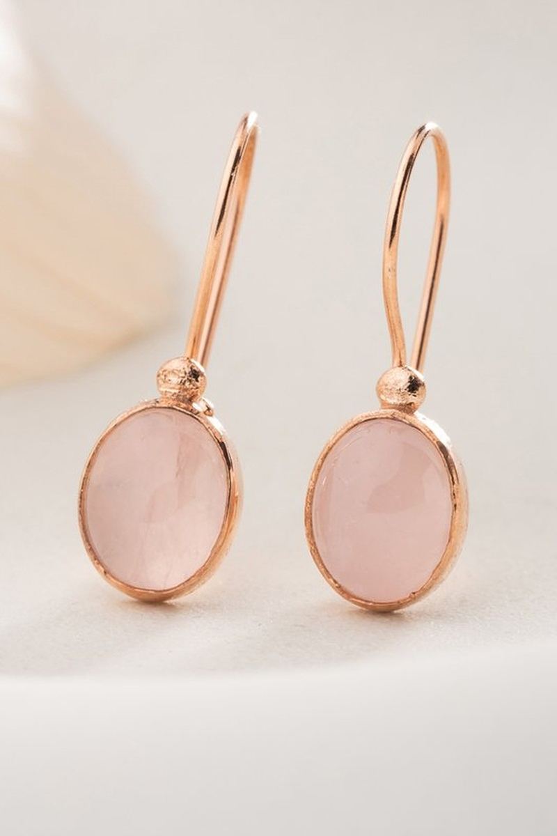 925 Ayar Gümüş Rose Kaplama Doğal Pembe Taşlı Küpe görsel 2