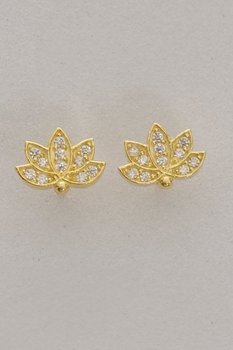 925 Ayar Gümüş Altın Kaplama Lotus Model Küpe görsel 2