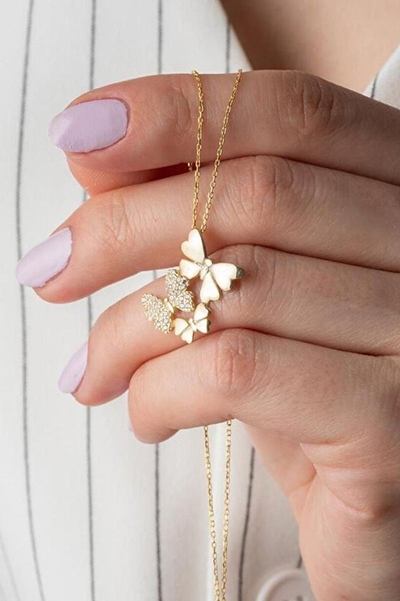 925 Ayar Gümüş Gold Kelebek Kolye görsel 2